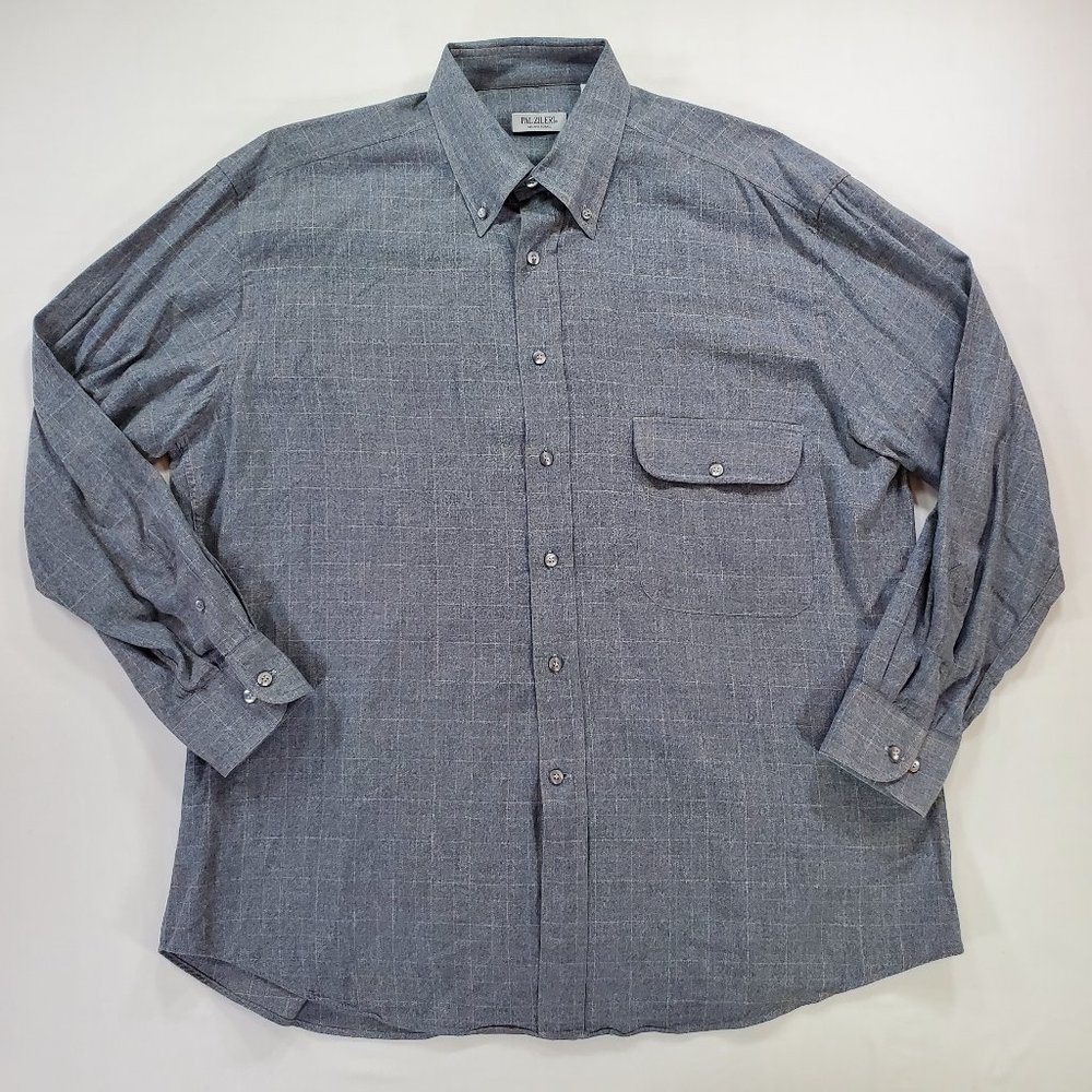 Pal Zileri Shirt Men Size 43 17" Gray Windowpane Plaid Casual Luxury Button Down